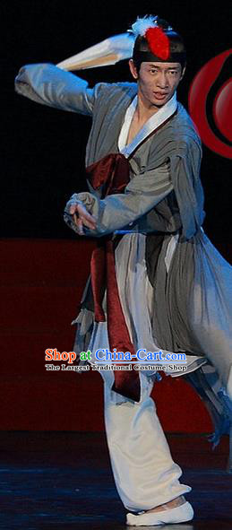 Chinese Classical Dance Garment Costumes Stage Performance Grey Outfits Cosplay Male Solo Dance Clothing