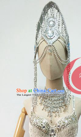 Top China Sanya Romance Love Stage Performance Headwear Classical Dance Hair Accessories Female Group Dance Argent Hair Crown