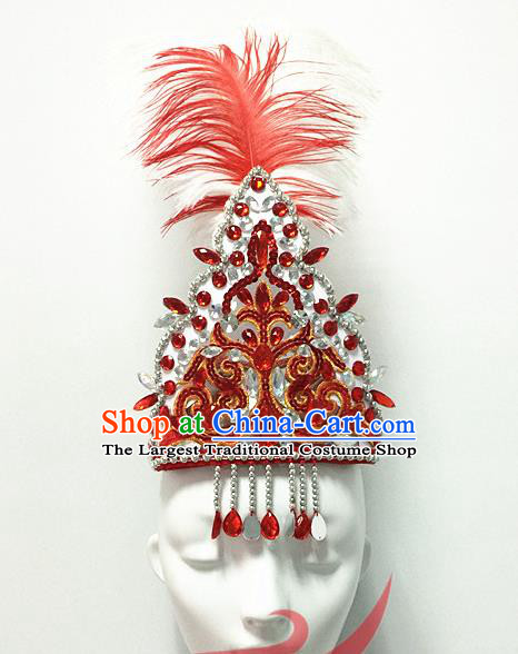 Top China Kazak Nationality Dance Hair Accessories Ethnic Stage Performance Headdress Xinjiang Minority Woman Group Dance Red Feather Hat