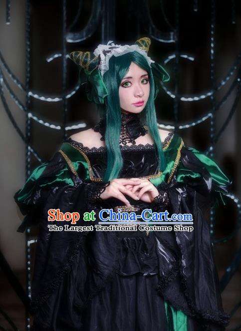 Custom Halloween Fancy Ball Garment Costume Gothic Queen Clothing Cosplay Witch Black Trailing Full Dress