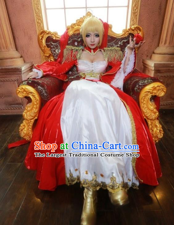 Top Grade European Princess Clothing Cosplay Queen Garment Costume Halloween Party Empress Red Dress