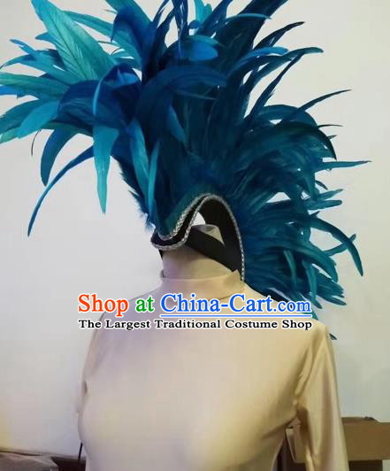 Top Halloween Cosplay Rome Warrior Hair Accessories Brazil Parade Giant Headdress Catwalks Deluxe Blue Feather Hat Carnival Stage Show Headpiece