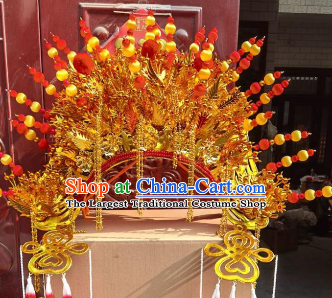 China Beijing Opera Diva Golden Phoenix Coronet Headdress Ancient Empress Helmet Shaoxing Opera Hua Tan Hat