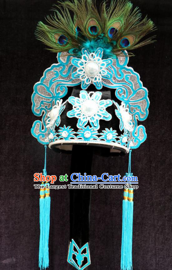 Chinese Peking Opera Xiaosheng Hat Shaoxing Opera Scholar Liang Shanbo Headwear Huangmei Opera Niche Feather Headdress