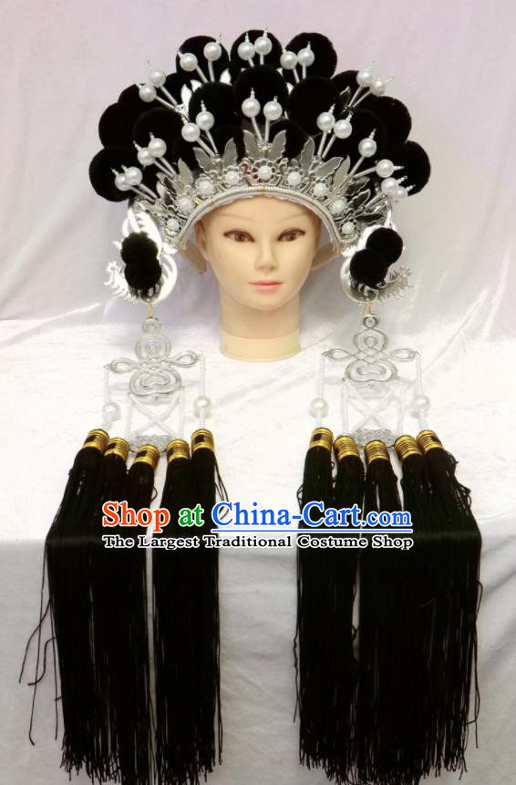 China Beijing Opera Hua Tan Phoenix Coronet Headdress Ancient Princess Hair Accessories Shaoxing Opera Diva Black Venonat Hat