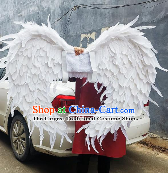 Custom Cosplay Angel Deluxe White Feather Wings Halloween Show Decorations Carnival Parade Back Accessories Miami Catwalks Props Headdress