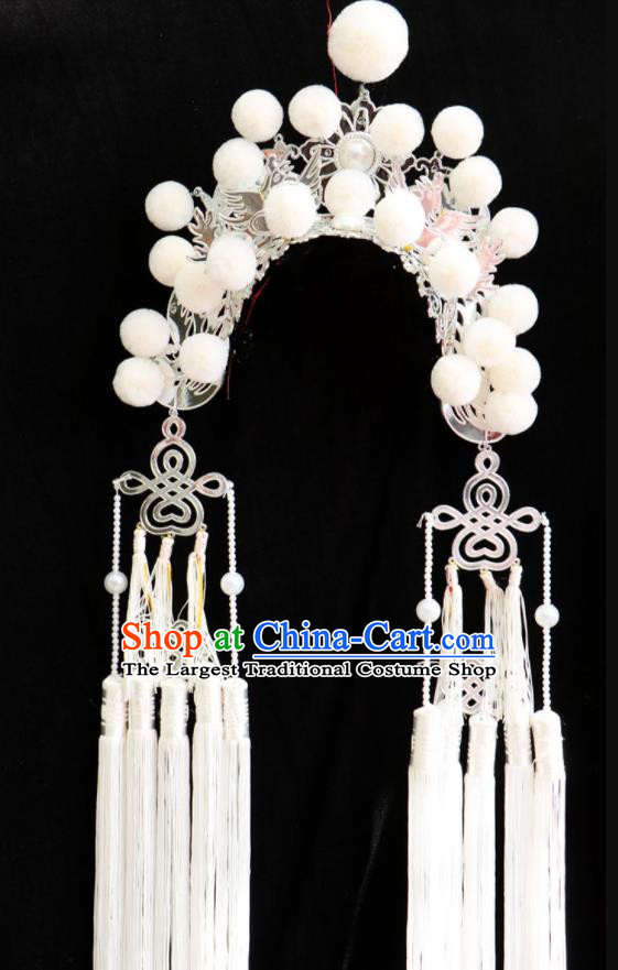 China Beijing Opera Swordswoman Headdress Ancient Female Knight Hair Accessories Peking Opera Blues White Phoenix Coronet