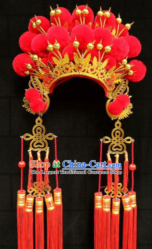 China Beijing Opera Hua Tan Headdress Ancient Bride Hair Accessories Peking Opera Diva Red Phoenix Coronet