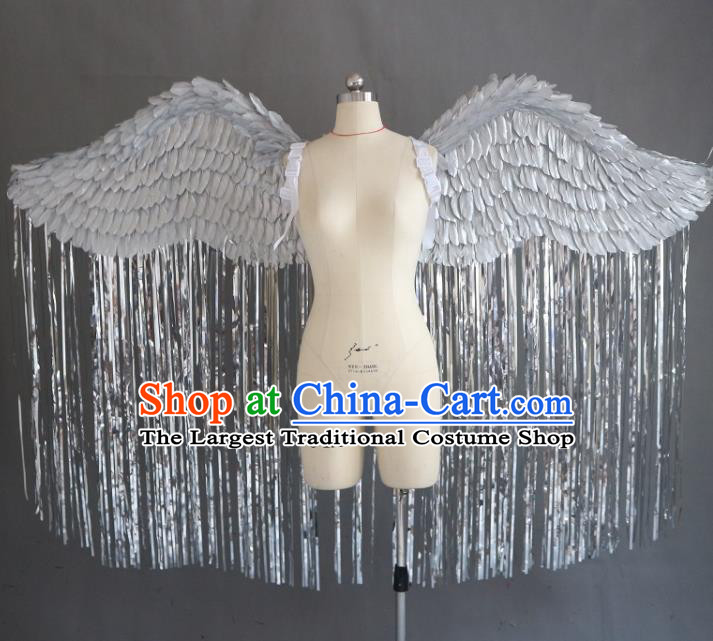 Custom Halloween Cosplay Angel Wing Stage Show Prop Accessories Christmas Performance Grey Tassel Wings Miami Catwalks Back Decorations