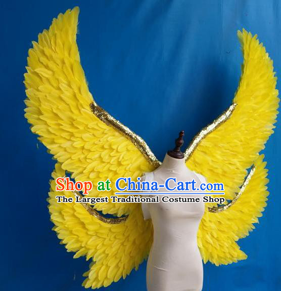 Custom Halloween Fancy Ball Props Carnival Catwalks Accessories Miami Parade Show Decorations Cosplay Angel Deluxe Yellow Feather Wings