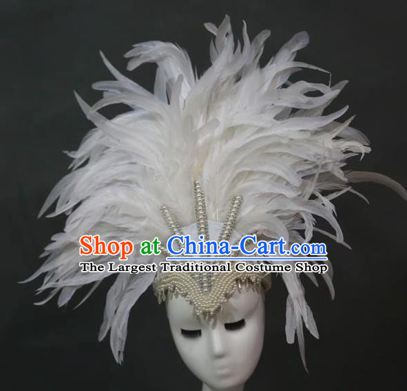 Top Miami Catwalks Headdress Stage Show White Feathers Royal Crown Samba Dance Giant Headpiece Brazilian Carnival Hair Accessories