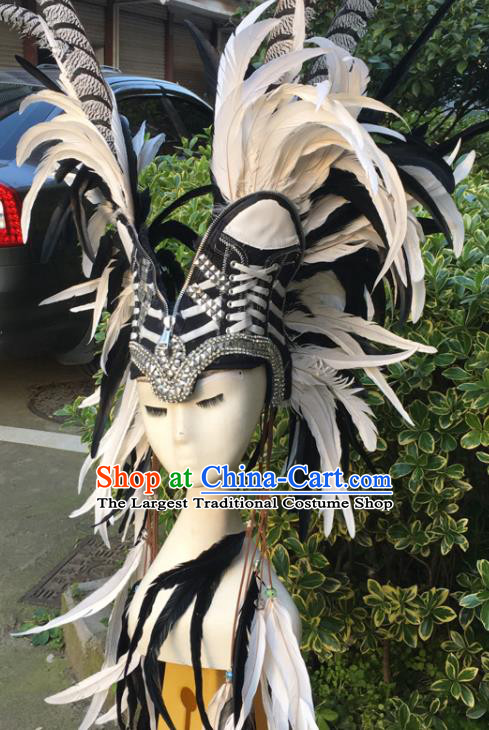 Top Cosplay Feather Hair Accessories Miami Catwalks Headpiece Decorations Stage Show Royal Crown Brazilian Carnival Headwear