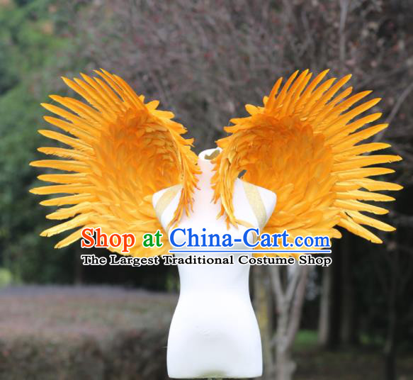 Custom Halloween Catwalks Golden Feather Wing Props Opening Dance Shoulder Accessories Carnival Parade Feathers Wings Miami Stage Performance Wear