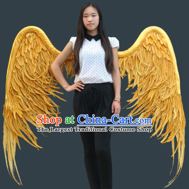 Custom Carnival Parade Yellow Feathers Wings Miami Angel Show Wear Halloween Catwalks Feather Wing Props Opening Ceremony Back Accessories