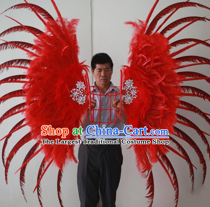 Custom Opening Ceremony Back Accessories Carnival Parade Red Feathers Wings Miami Stage Show Wear Halloween Cosplay Angel Wing Props