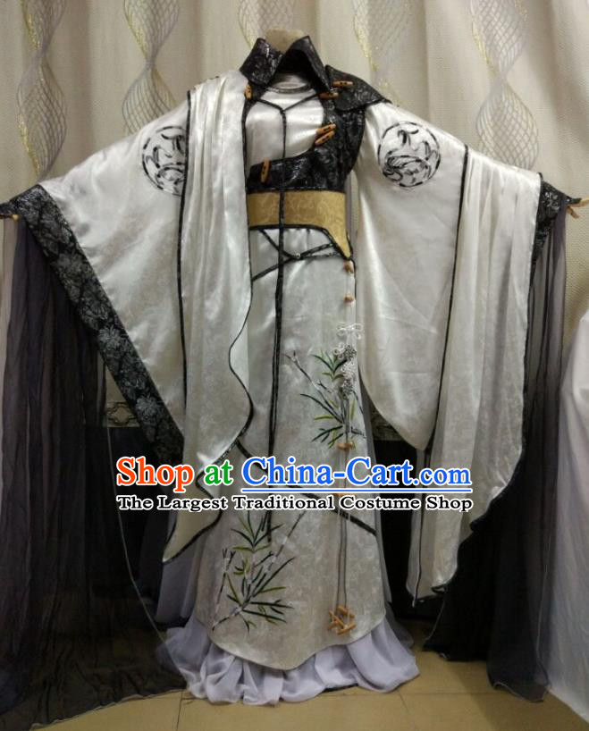 China Ancient Empress Clothing Cosplay Fairy Queen White Dress Outfits Traditional Puppet Show Goddess Garment Costumes