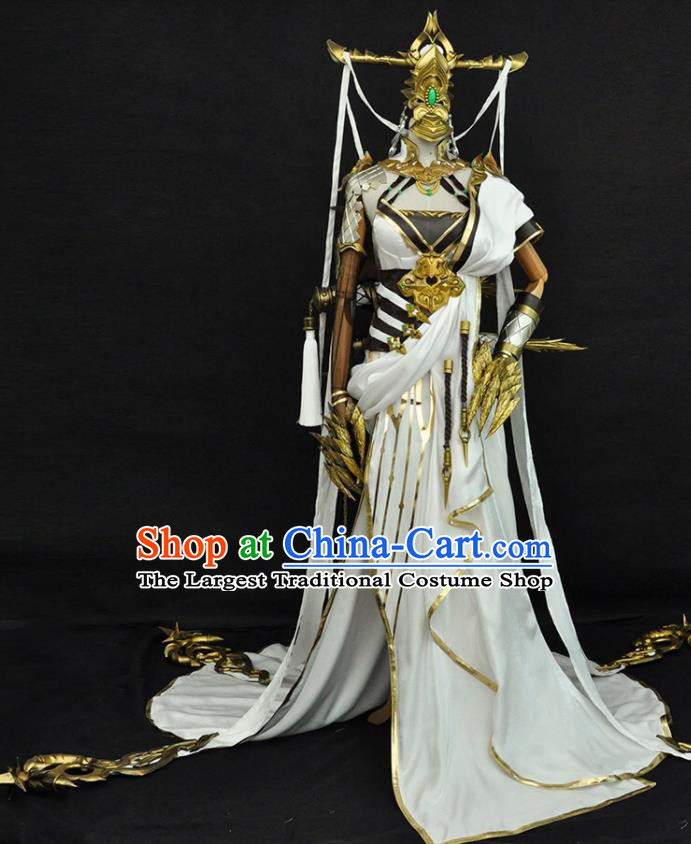 China Traditional Game Court Beauty Garment Costumes Ancient Fairy Clothing Cosplay Goddess Princess White Dress Outfits