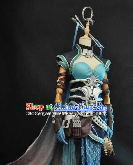 Top Game Character Swordswoman Garment Costumes Traditional Moonlight Blade Yu Hudie Clothing Cosplay Female Knight Blue Dress Outfits