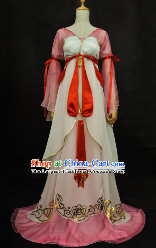 China Cosplay Palace Lady Pink Dress Outfits Traditional Game Court Beauty Garment Costumes Ancient Swordswoman Clothing