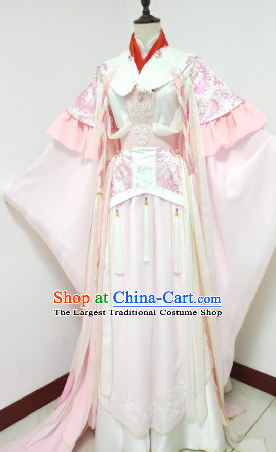 China Traditional Puppet Show Swordswoman Garment Costumes Ancient Princess Clothing Cosplay Young Beauty Pink Dress Outfits