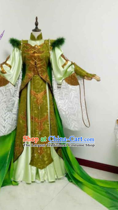 China Cosplay Water Goddess Green Dress Outfits Traditional Puppet Show Swordswoman Garment Costumes Ancient Imperial Concubine Clothing