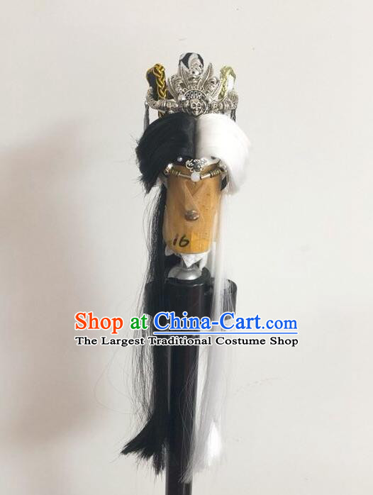 Handmade China Ancient Taoist Priest Hairpieces Cosplay Kawaler Wigs and Hair Crown Traditional Puppet Show Swordsman King Headdress