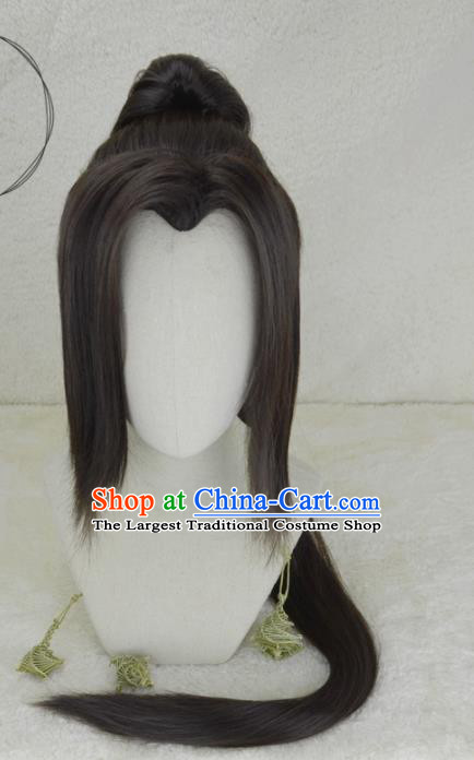 Handmade China Ancient Young Hero Headdress Cosplay Swordsman Black Wigs Traditional Hanfu Adults Taoist Hairpieces