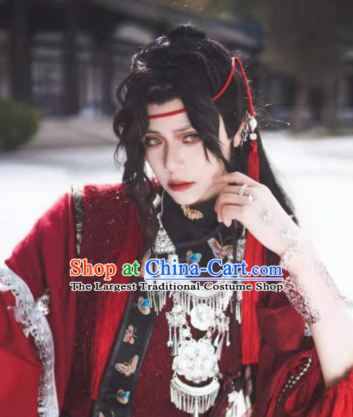 Handmade China Traditional Heaven Official Blessing Hua Cheng Hairpieces Ancient Swordsman Headdress Cosplay Young Knight Wigs