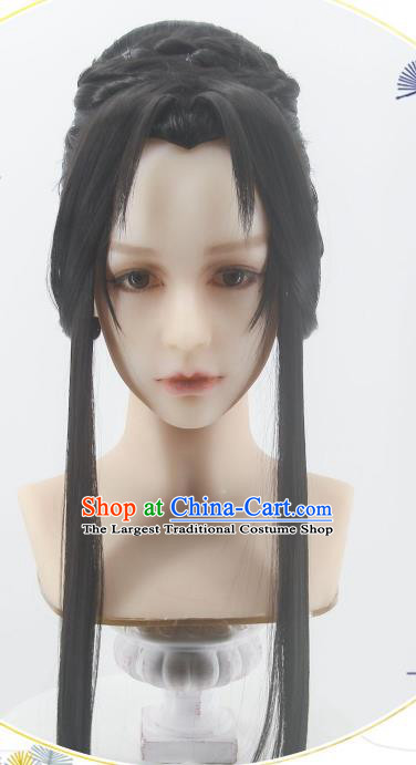 Handmade China Cosplay Noble Childe Black Wigs Traditional Hanfu Heaven Official Blessing Chu Wanning Hairpieces Ancient Taoist Priest Headdress