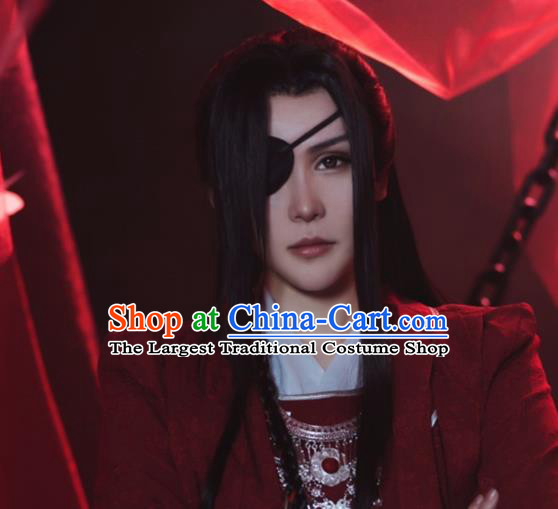 Handmade China Traditional Heaven Official Blessing Xie Lian Hairpieces Ancient Hanfu Taoist Priest Headdress Cosplay Swordsman Black Wigs