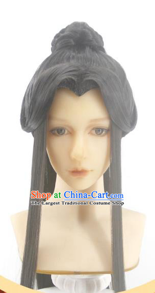 Handmade China Traditional Heaven Official Blessing Xie Lian Hairpieces Ancient Crown Prince Headdress Cosplay Swordsman Black Wigs