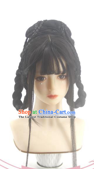 Chinese Cosplay Young Lady Hair Accessories Ancient Princess Braids Wigs Headwear Traditional Tang Dynasty Hanfu Hairpieces