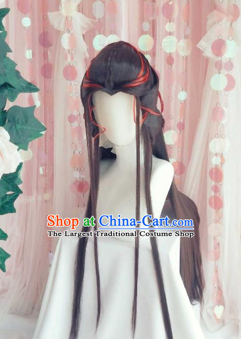 Handmade China Ancient Chivalrous Male Headdress Cosplay Swordsman Brown Wigs Traditional Puppet Show Knight Xia Puti Hairpieces