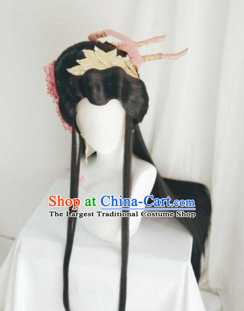 Chinese Traditional Puppet Show Swordswoman Han Cancui Hairpieces Cosplay Goddess Hair Accessories Ancient Imperial Consort Wigs Headwear