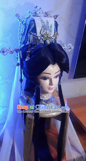 Handmade China Traditional Puppet Show Monarch Hairpieces Ancient Emperor Headdress Cosplay Royal King Wigs and Hair Crown