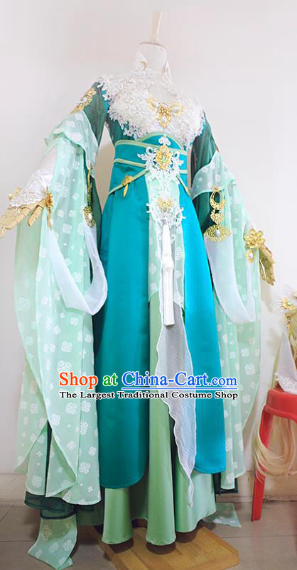 Top Chinese Ancient Swordswoman Clothing Traditional Game Role Young Beauty Blue Dress Apparels Cosplay Female Knight Garment Costumes