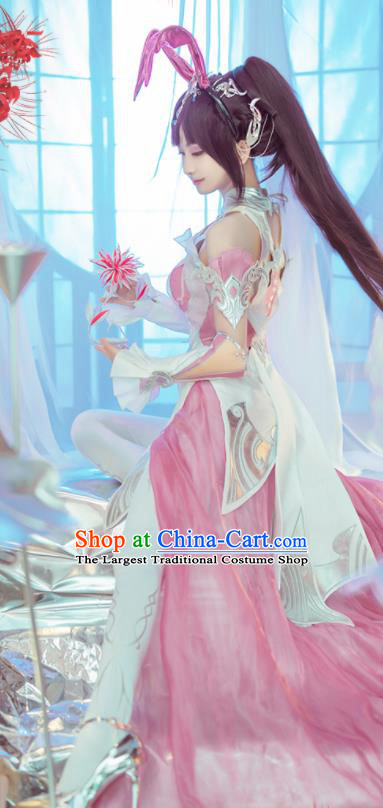 Custom Cosplay Female Warrior Garment Costumes Game Dou Luo Da Lu Young Lady Pink Dress Halloween Goddess Clothing