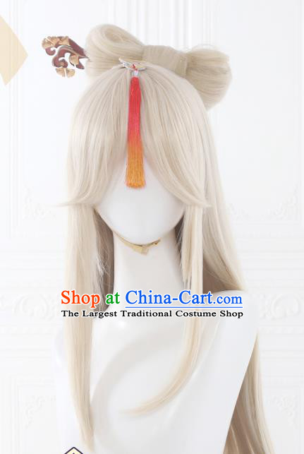 Handmade Moon Goddess Beige Wigs Traditional Game Young Lady Hair Accessories Cosplay Fairy Hairpieces