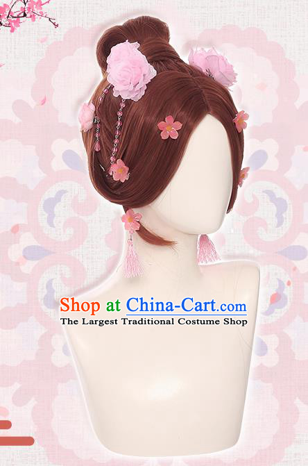 Handmade Cosplay Fairy Hairpieces Tang Dynasty Palace Lady Wigs Traditional Game Princess Hair Accessories