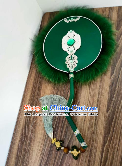 Custom Chinese Cosplay Performance Green Circular Fan Puppet Show Fans Props Handmade Swordsman Fan Accessories