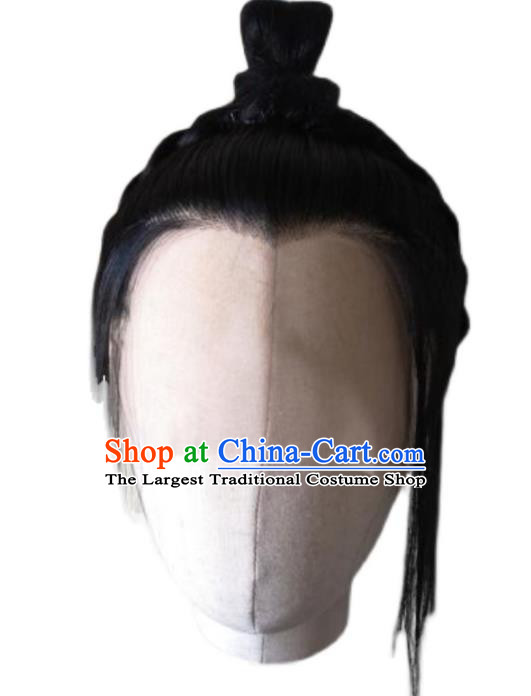 Chinese Handmade Cosplay Prince Hairpieces Qin Dynasty Young Childe Front Lace Wigs Headdress Ancient Swordsman Hair Accessories