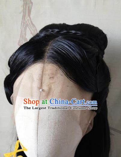 China Cosplay Palace Lady Front Lace Wigs Headwear Ancient Young Beauty Hairpieces Traditional Song Dynasty Princess Hair Accessories