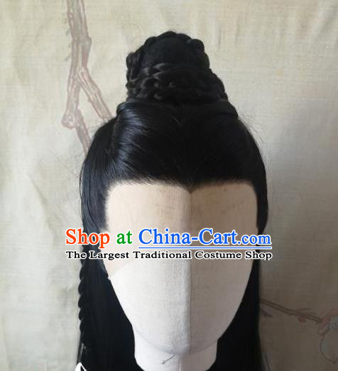 Chinese Handmade Cosplay Royal Prince Hairpieces Drama The Untamed Nie Mingjue Front Lace Wigs Headdress Ancient Swordsman Hair Accessories