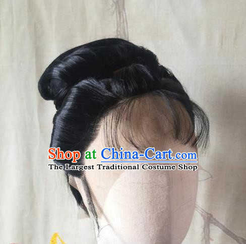 China Traditional Ming Dynasty Noble Lady Hair Accessories Cosplay Xue Baochai Front Lace Wigs Headwear Ancient Young Beauty Hairpieces