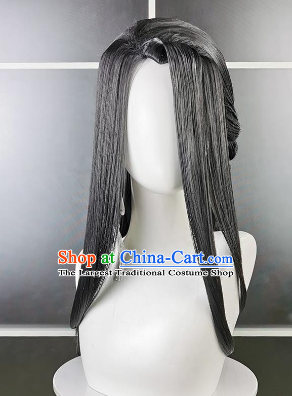 China Traditional Qin Dynasty Swordswoman Hair Accessories Cosplay Female Knight Black Wigs Headwear Ancient Young Lady Hairpieces