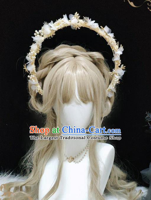 Handmade Cosplay Goddess Silk Flowers Royal Crown Halloween Performance Hair Accessories Baroque Queen Chaplet Headdress