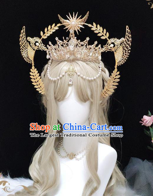 Handmade Cosplay Angel Golden Royal Crown Retro Goddess Hair Accessories Baroque Queen Aureole Headdress