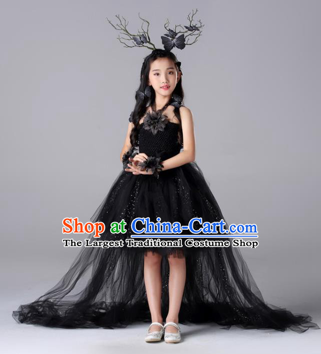 Custom Compere Garment Costumes Stage Show Fashion Children Catwalks Clothing Girl Black Veil Bubble Dress