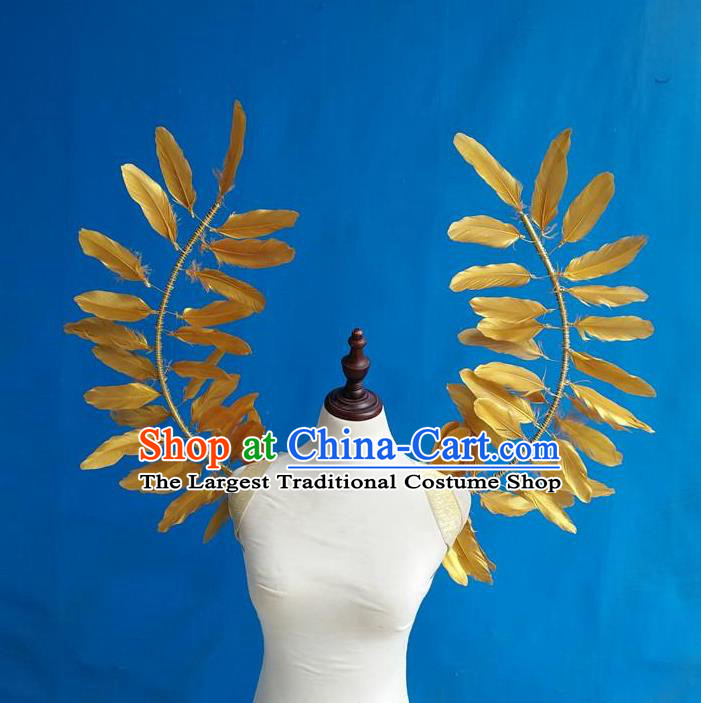 Top Cosplay Angel Props Opening Dance Golden Feather Wings Brazilian Parade Accessories Halloween Catwalks Back Decorations