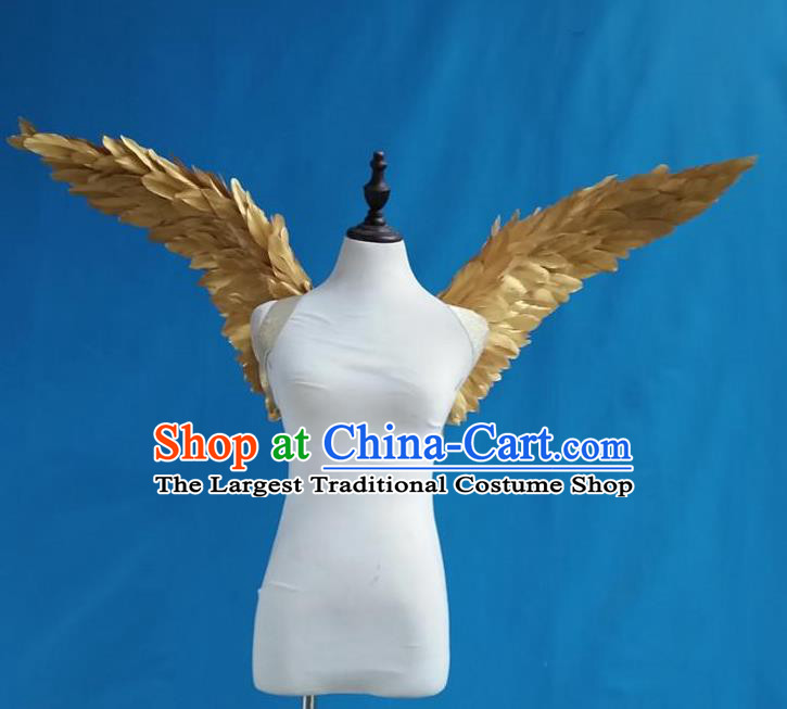 Top Halloween Catwalks Back Decorations Cosplay Angel Props Opening Dance Golden Feather Wings Brazilian Parade Accessories